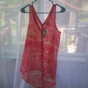 Low high button down front and back tank blouse